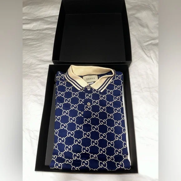 GUCCI Men's Navy GG Pattern Polo / worn once comes with everything - Picture 5 of 7